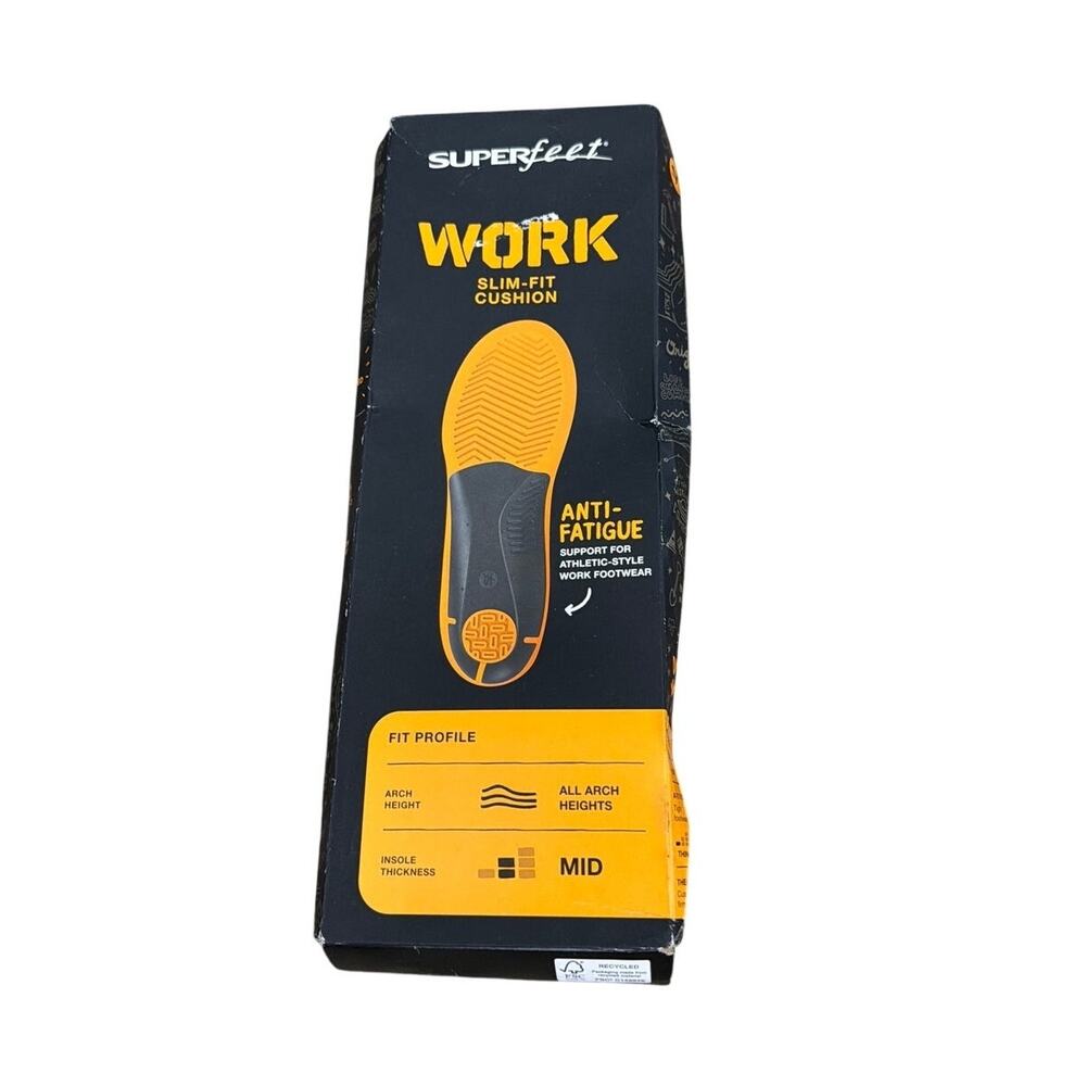 Superfeet Work Slim-Fit Cushion Insoles Industrial Comfort M7.5-9 W8.5-10 New